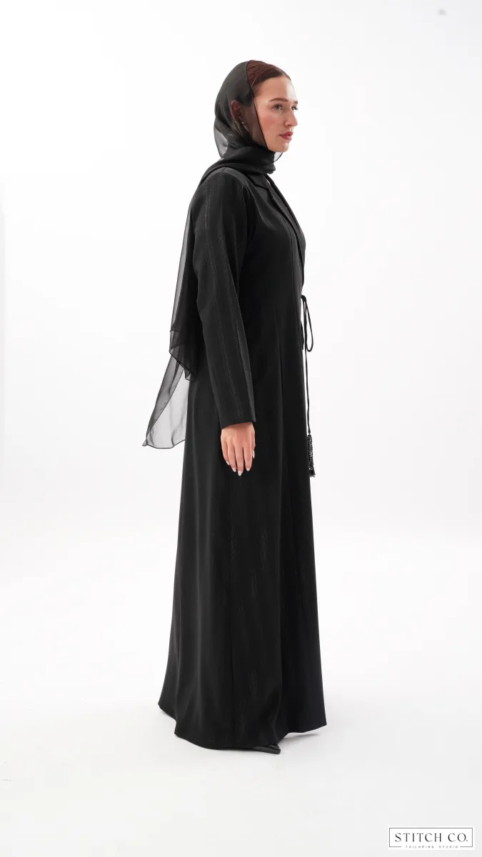 GLOSSY BLACK TASSEL ABAYA