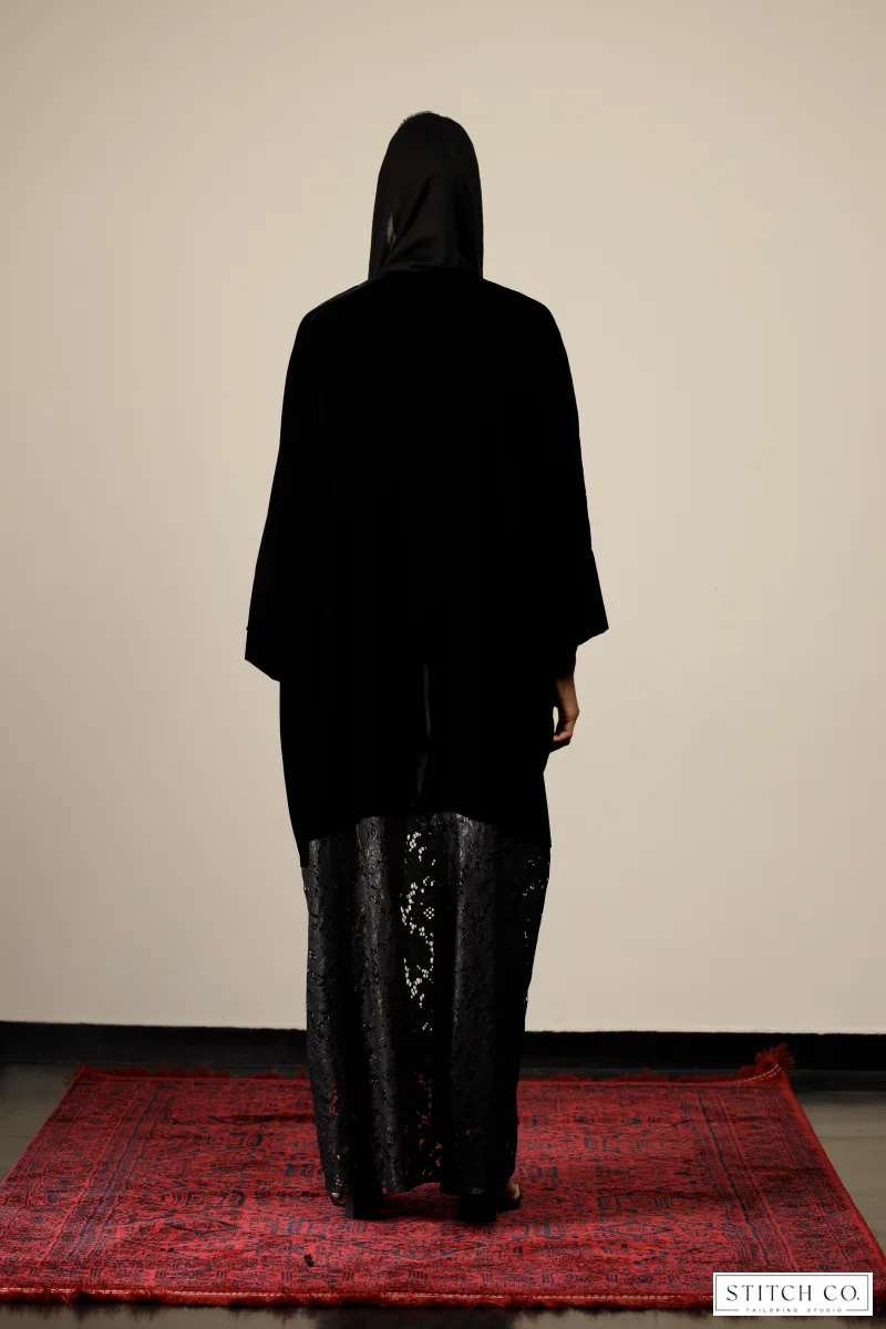 VELVET ABAYA WITH LACE