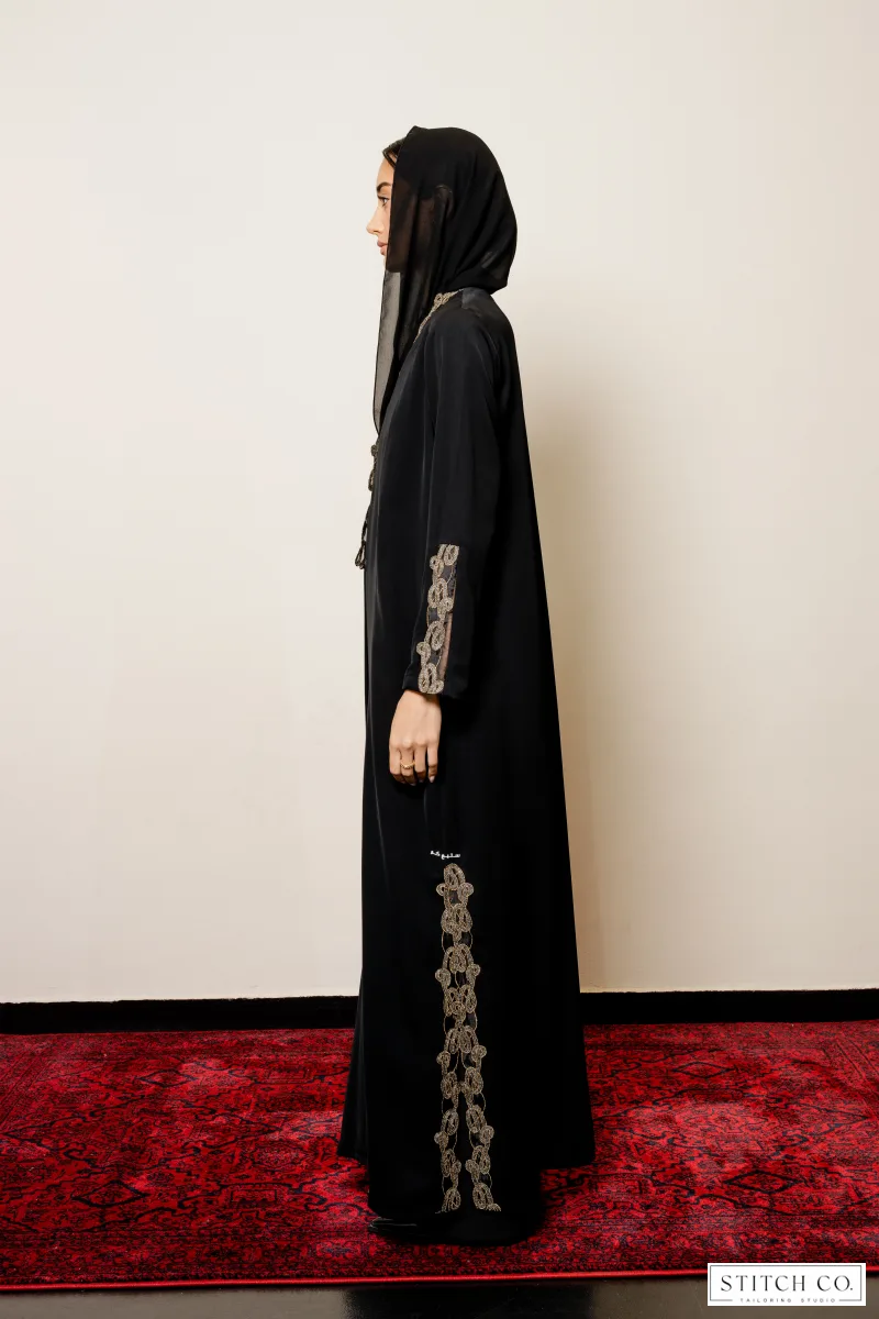 BLACK  GOLDEN EMBROIDRED ABAYA 