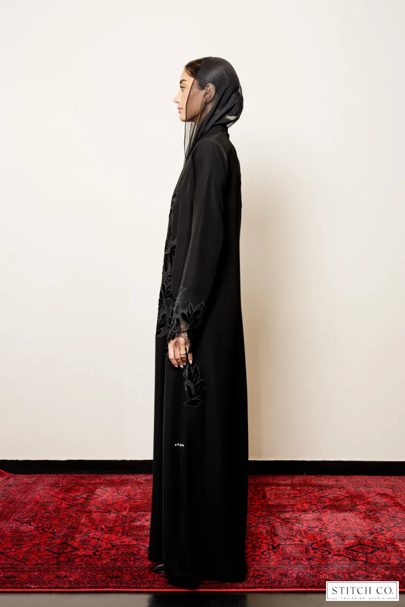BLACK ABAYA WITH  VELVET LACE 