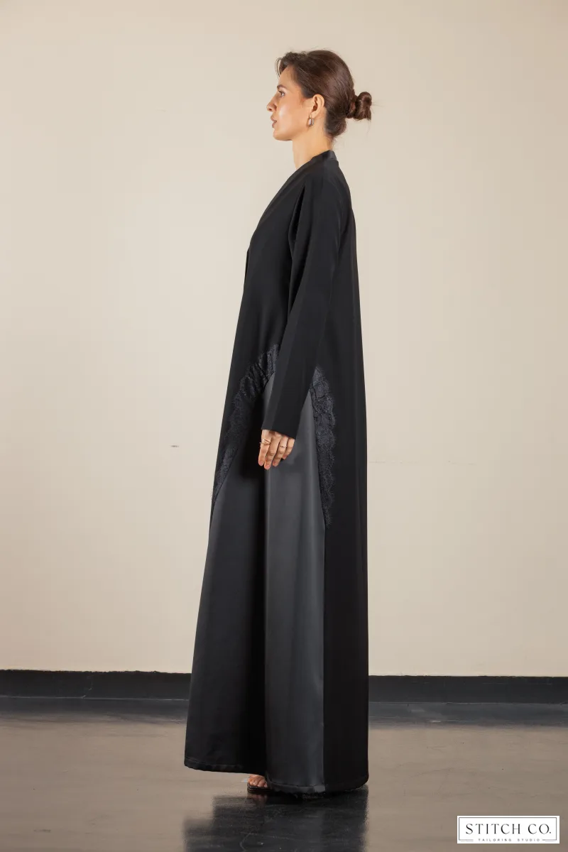BLACK ABAYA WITH SATIN and lace 