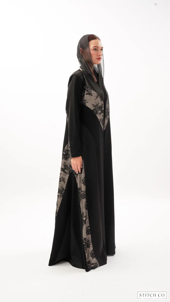 CHEVRON-INSPIRED LACE ABAYA