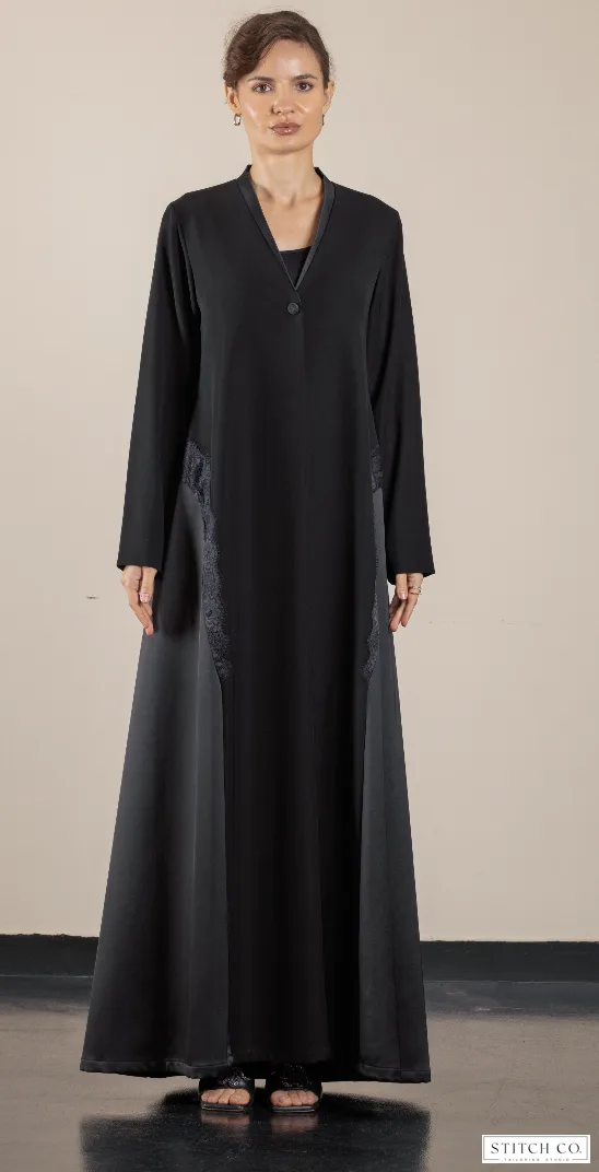 BLACK ABAYA WITH SATIN and lace 