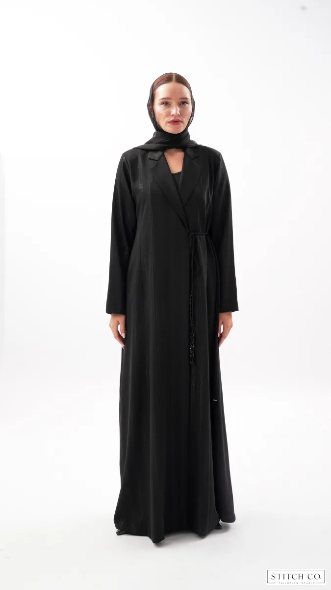GLOSSY BLACK TASSEL ABAYA