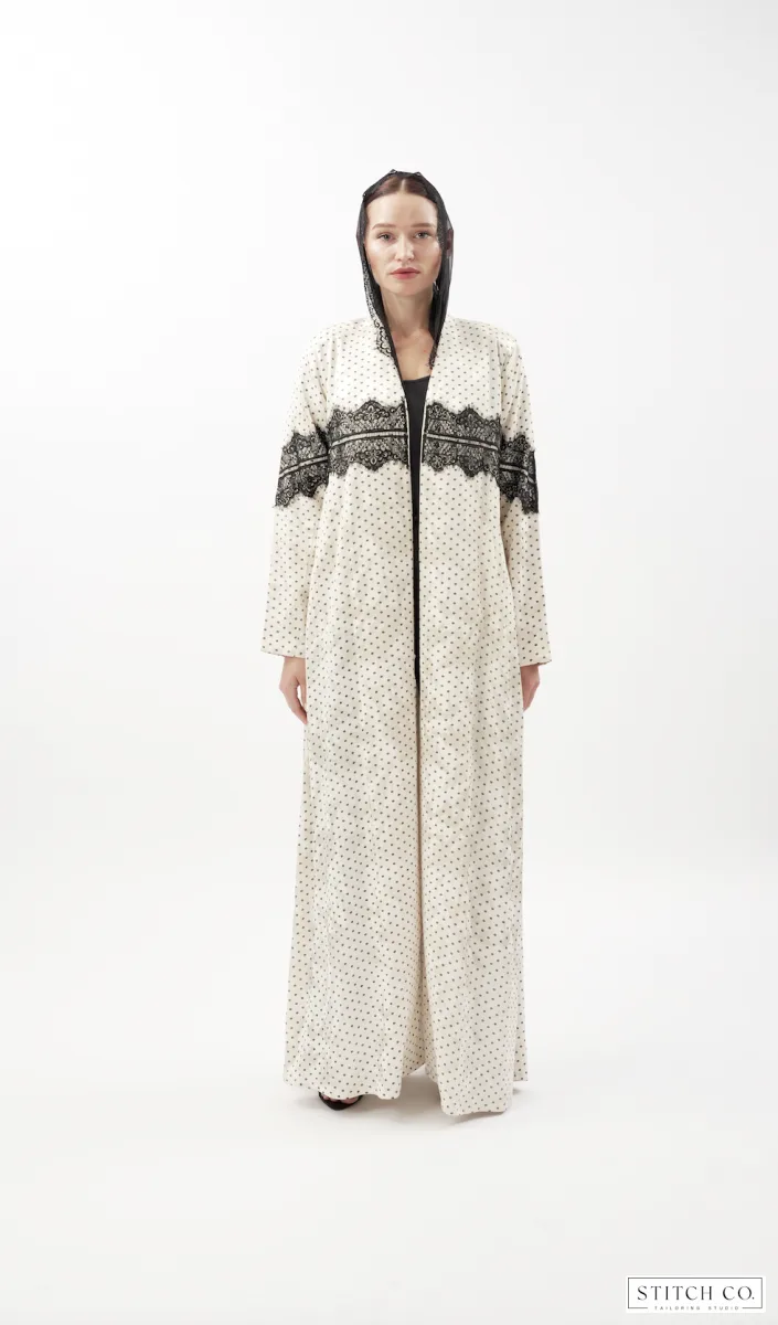 WHITE DOTTED LUXE ABAYA