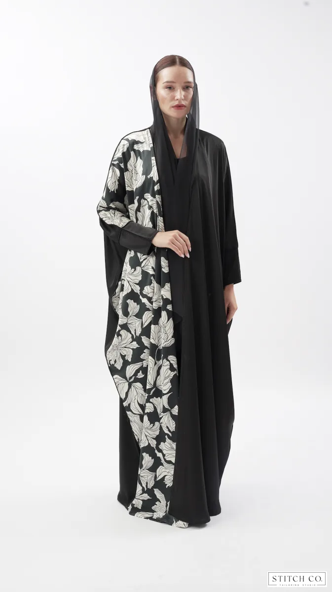 TWO TONED FLORAL ABAYA