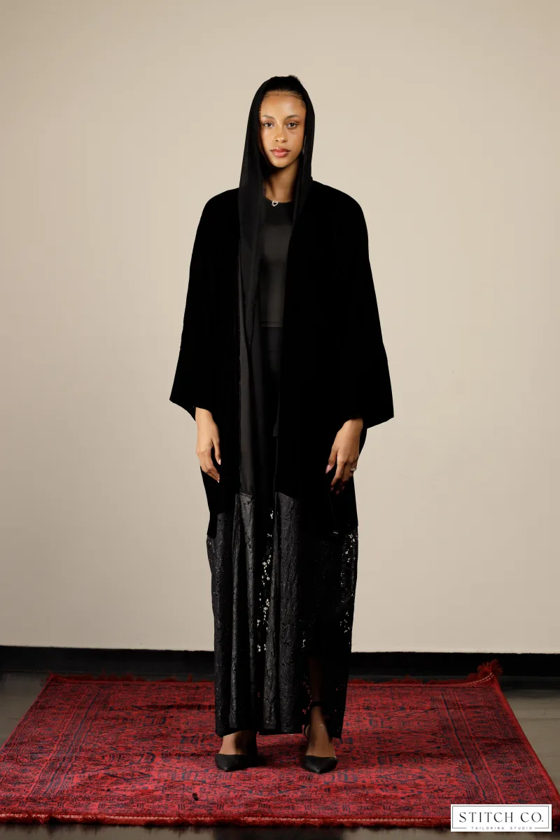 VELVET ABAYA WITH LACE