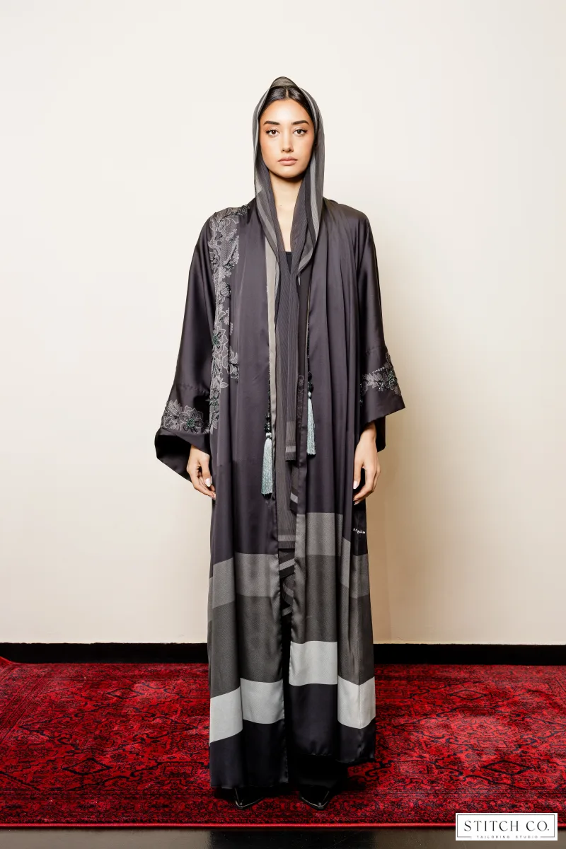 DARK GREEN EMBROIDRED ABAYA 