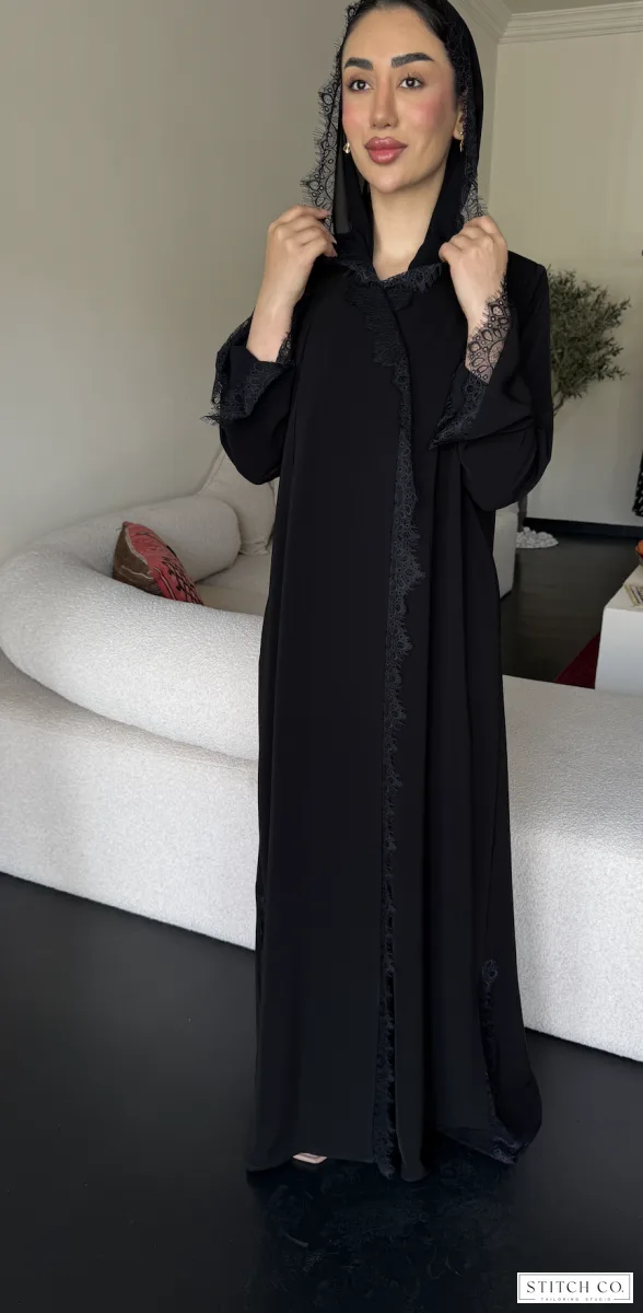 TRIMMED OPEN BLACK ABAYA