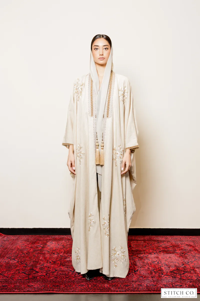 OFF WHITE EMBROIDRED ABAYA 