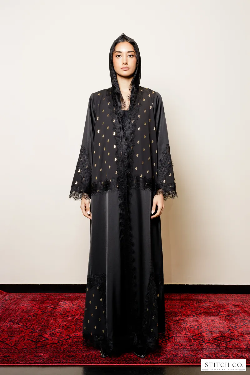 BLACK ABAYA WITH  MOTIVE GOLD
