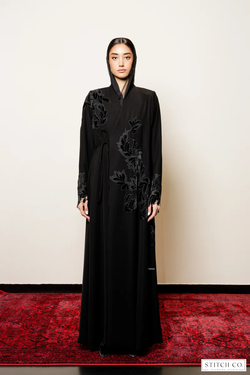 BLACK ABAYA WITH  VELVET LACE 